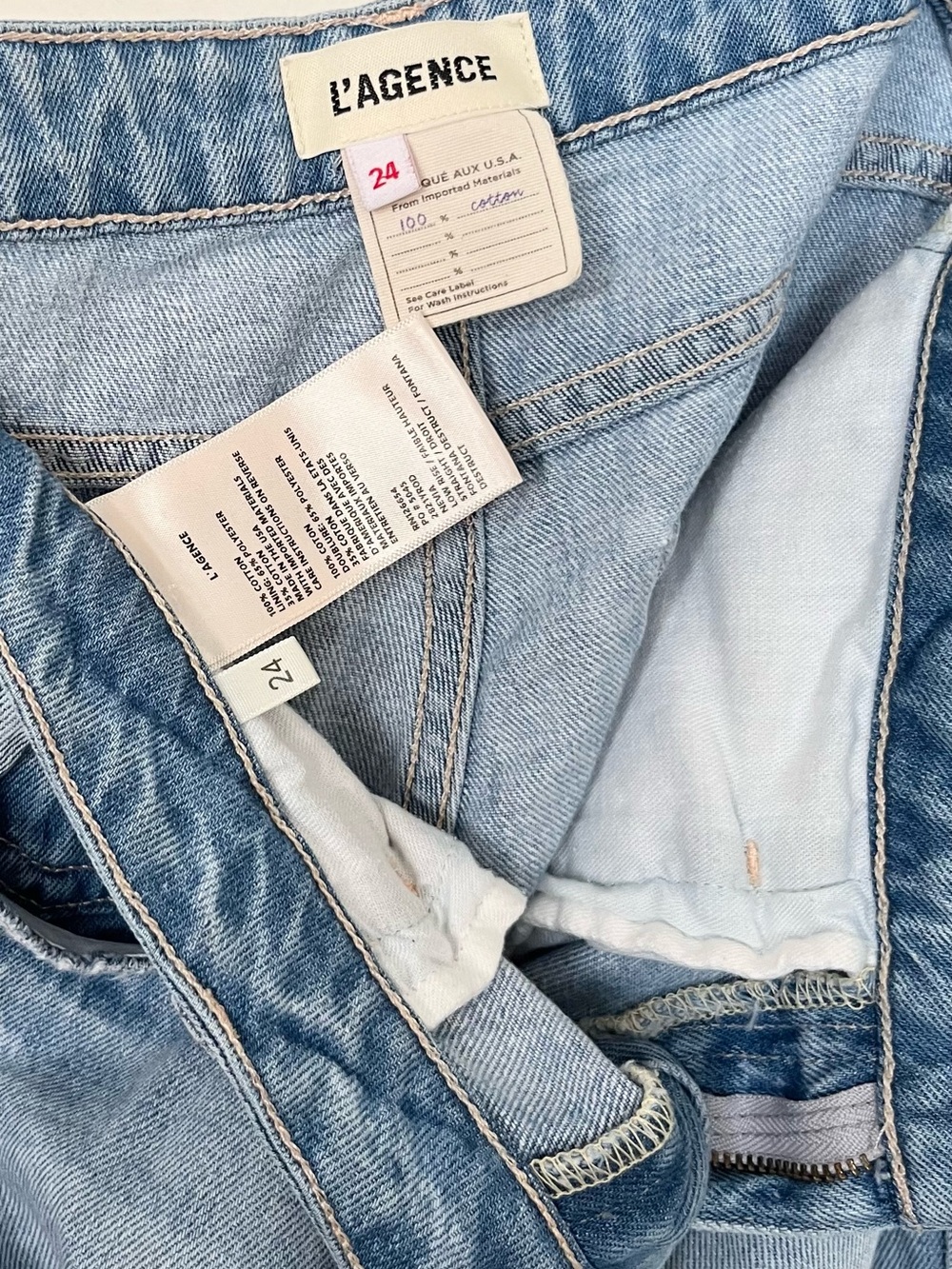 L'AGENCE • 24 • NEVIA Low Rise Straight Denim Jeans FONTANA DESTRUCT Light Blue - Picture 2 of 3